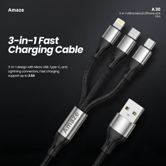 3-in-1 USB to Micro/C/iPhone 3.5A 1.2m | A30