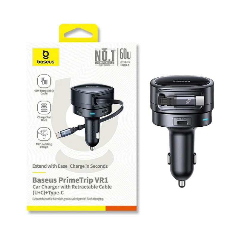 Baseus PrimeTrip VR1 Car Charger with Retractable Cable (U+C)+Type-C 60W