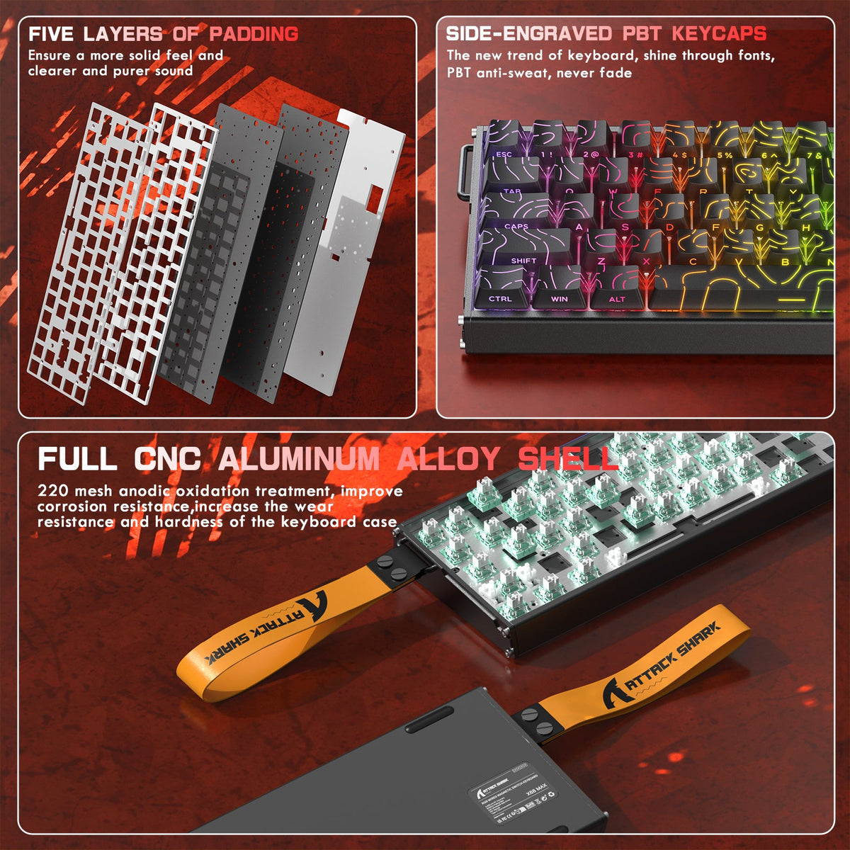 ATTACK SHARK X68MAX HE Rapid Trigger CNC Aluminum Keyboard Magnetic Switch with C01Ultra RGB Coiled Cable