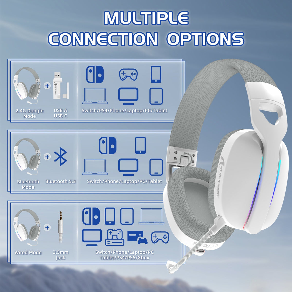 ATTACK SHARK L90 Foldable RGB Ultra-Light Tri-Mode Gaming Headset