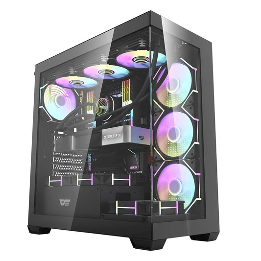 DarkFlash DS900 ATX Mid-Tower PC Case – 270° Panoramic Tempered Glass
