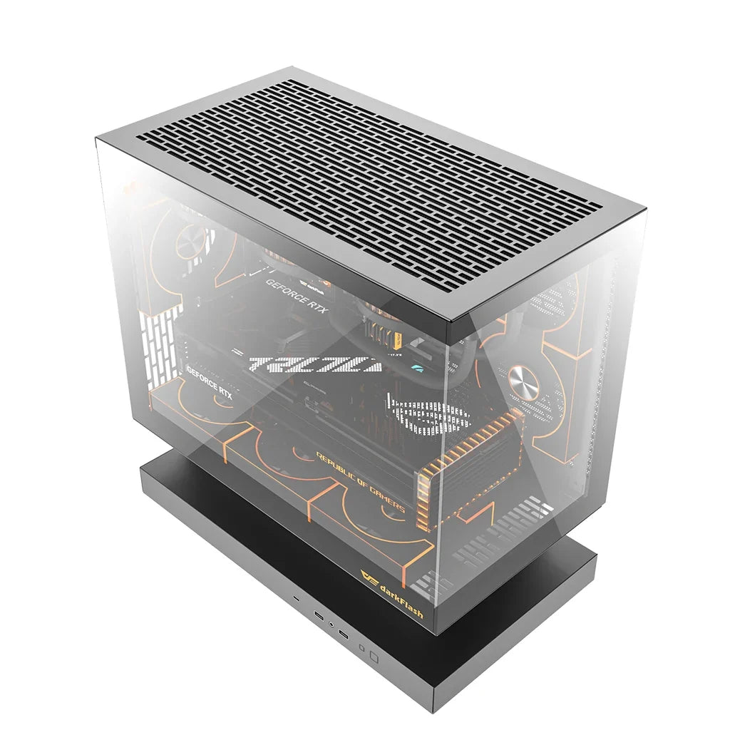 DarkFlash Floatron F1 Black M-ATX 270° Panoramic Glass PC Case with 6 ARGB Fans