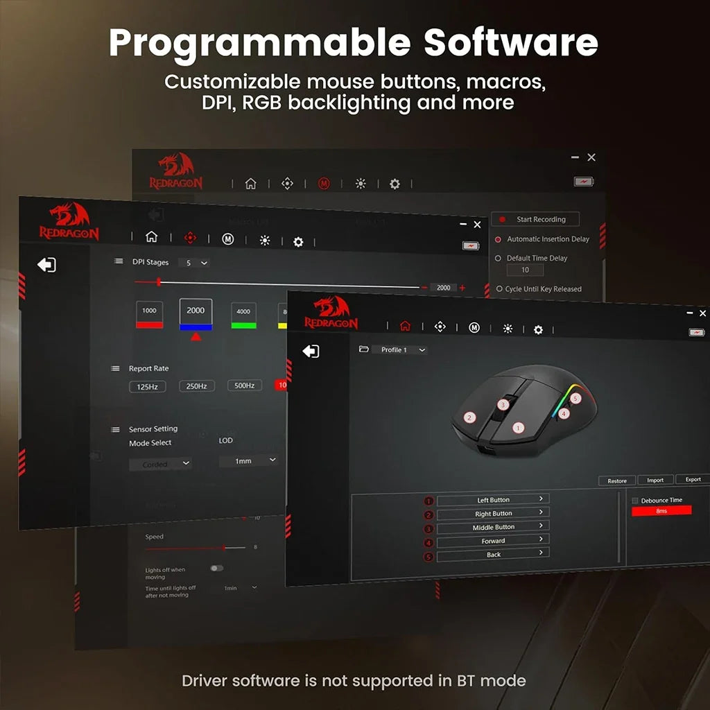 Redragon M816 PRO Deicide tri-mode 26K DPI RGB Gaming Mouse