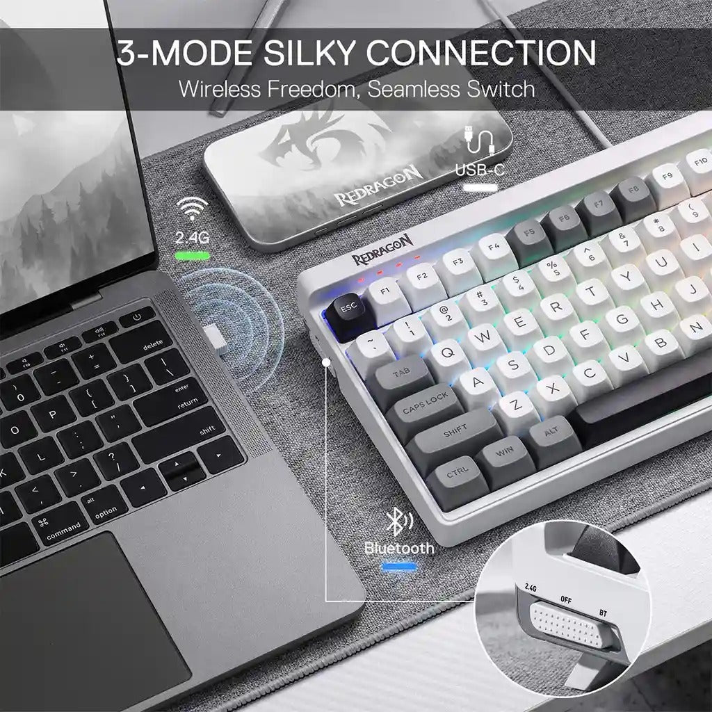 Redragon K656 GAREN PRO 100 Keys 3-Modes Wireless Keyboard (WBRGB)