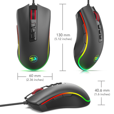 Redragon M711 COBRA RGB Gaming Mouse with 16.8 Million, 10,000 DPI (Black)