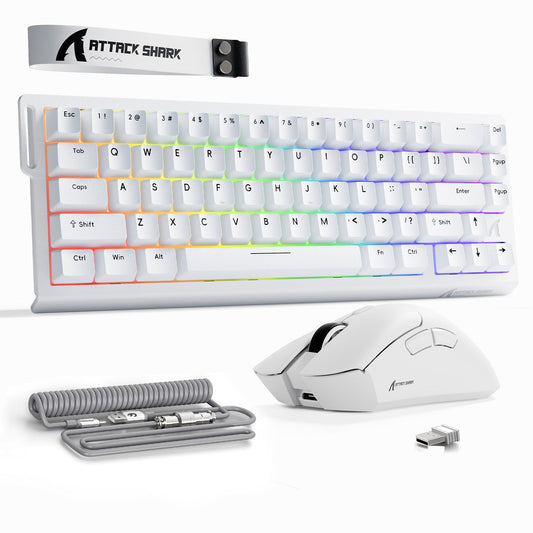ATTACK SHARK X68HE Rapid Trigger Keyboard + R1 Wireless Gaming Mouse + C01 Coiled Cable Bundle