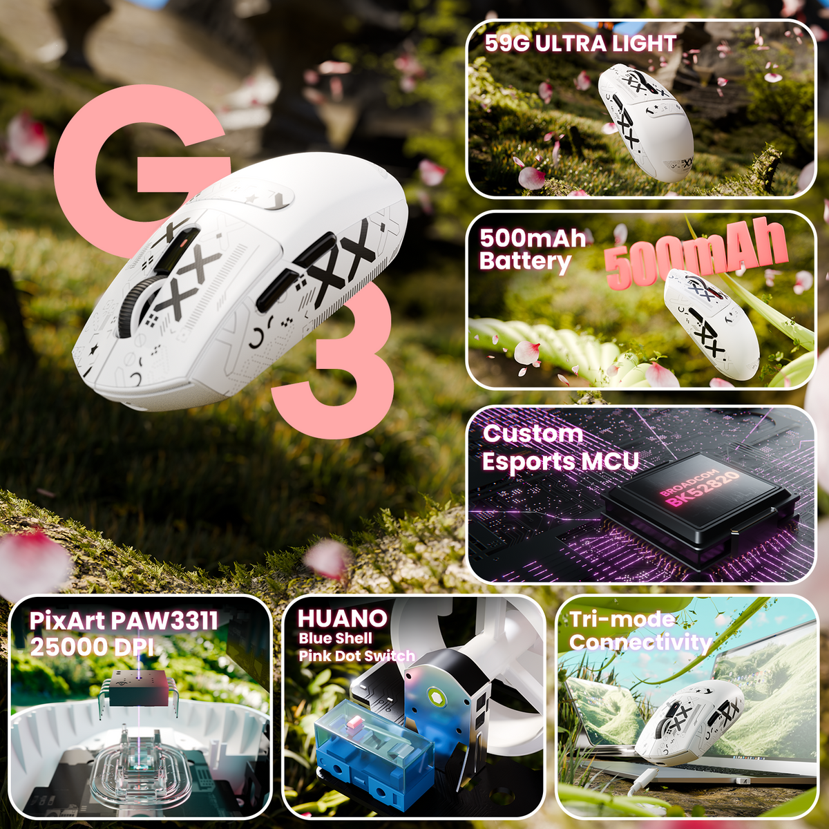 ATTACK SHARK G3 Tri-mode Wireless Gaming Mouse 25000 DPI Ultra Lightweight