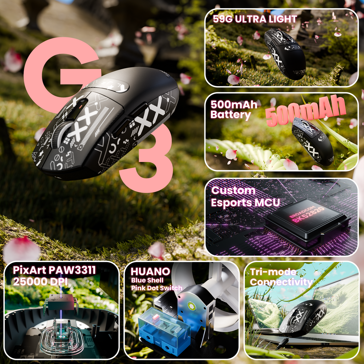 ATTACK SHARK G3 Tri-mode Wireless Gaming Mouse 25000 DPI Ultra Lightweight