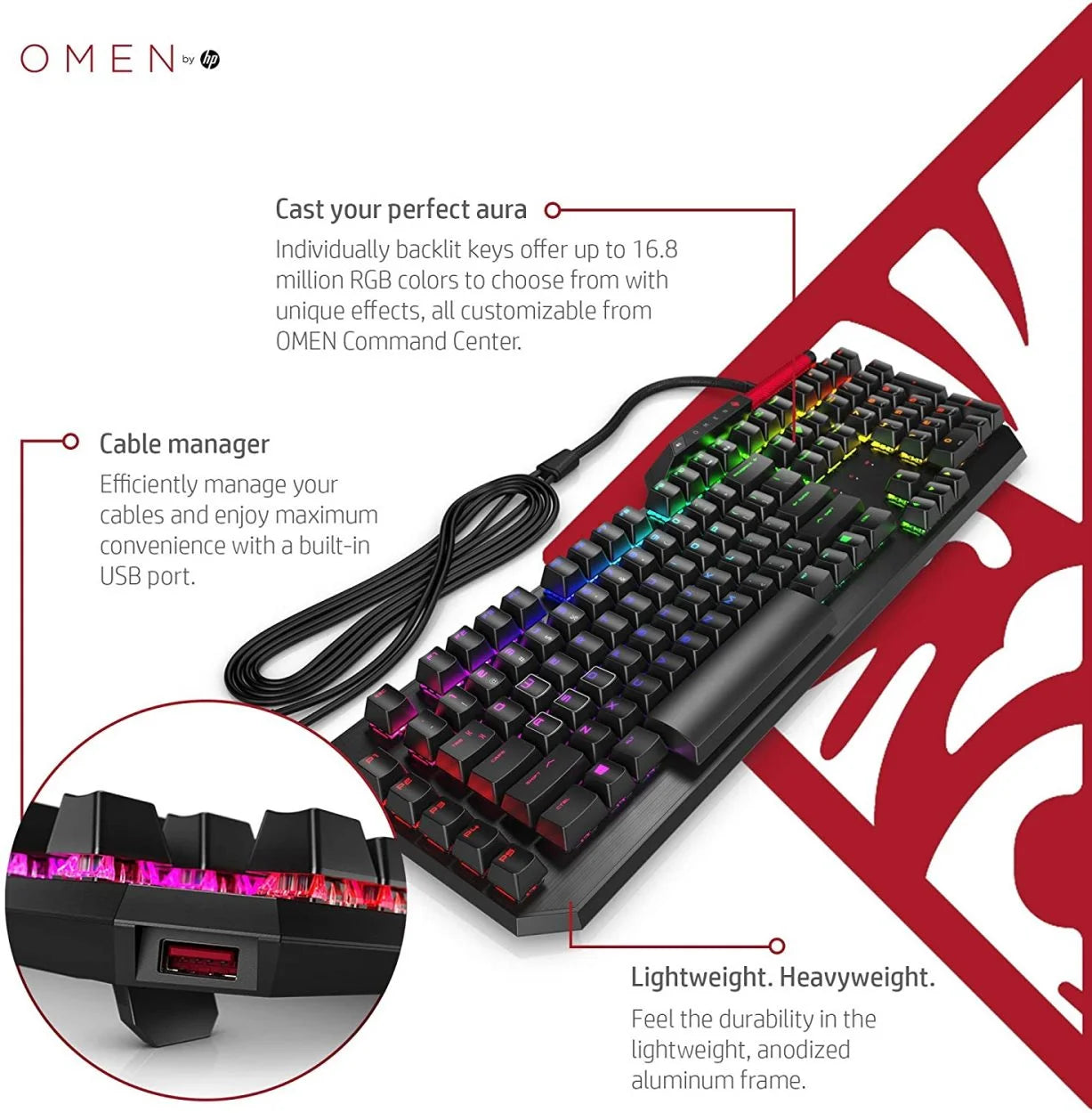 Omen by HP Sequencer RGB Mechanical Optical Gaming Keyboard 10X Faster Blue Switch Volume Roller Bar Anti Ghosting