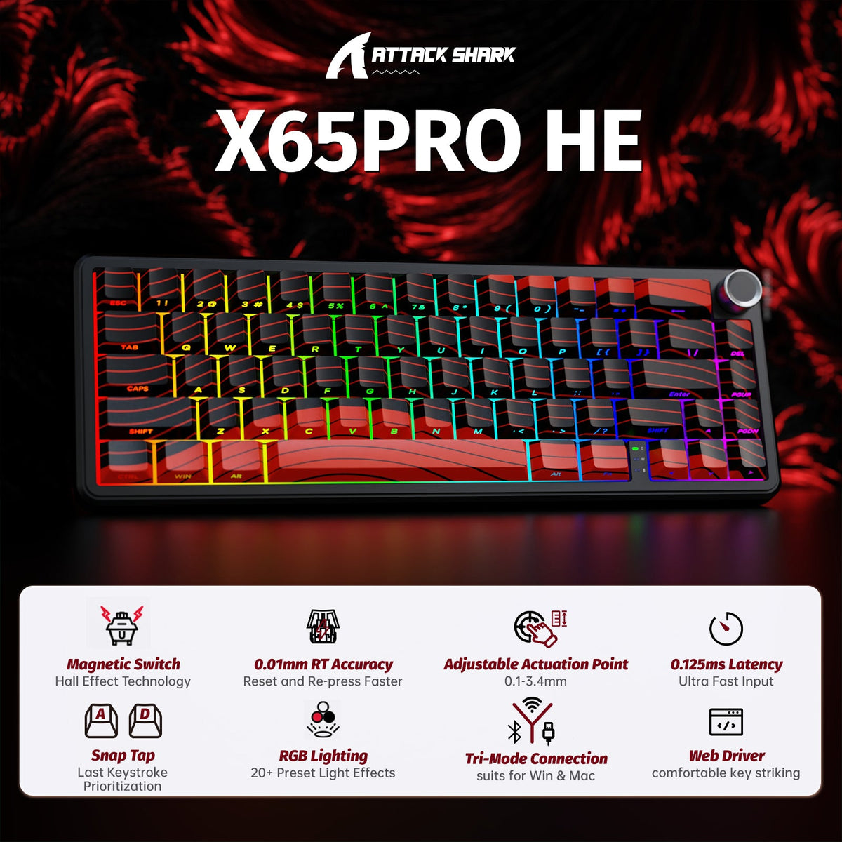 ATTACK SHARK X65PRO HE Wireless Rapid Trigger Keyboard Magnetic Switch