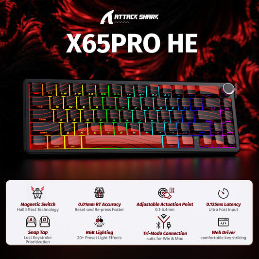 ATTACK SHARK X65PRO HE Wireless Rapid Trigger Keyboard Magnetic Switch