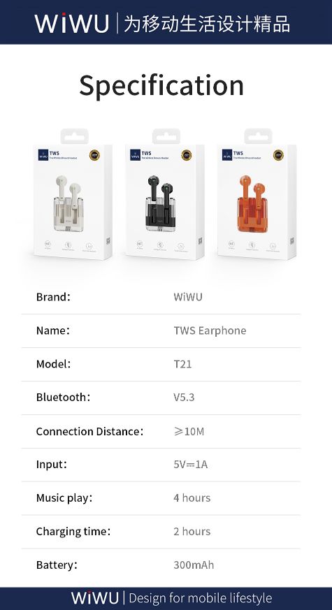 WiWU T21 Crystal Wireless Stereo