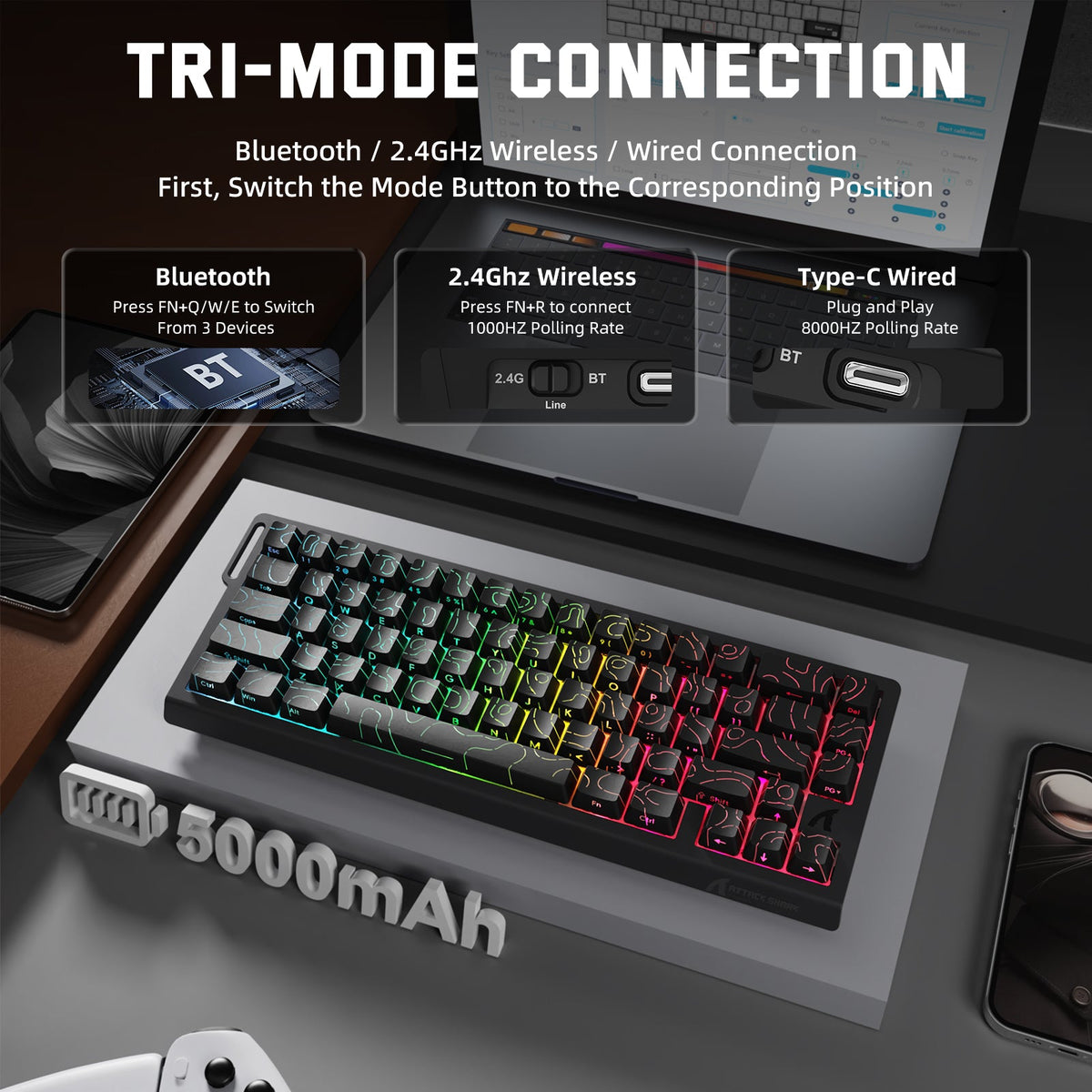 ATTACK SHARK X68PRO HE Wireless Rapid Trigger Keyboard Magnetic Switch