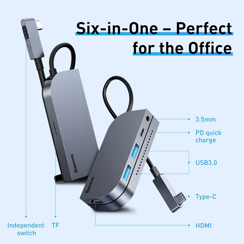 Baseus Bend Angle No.7 Multifunctional Type-C HUB Converter（Upgrade) Space Gray