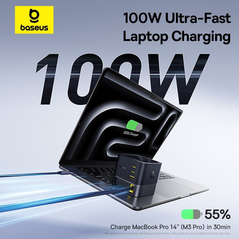 Baseus Super GaN Desktop Charger with Retractable Cable 3C+U 100W US