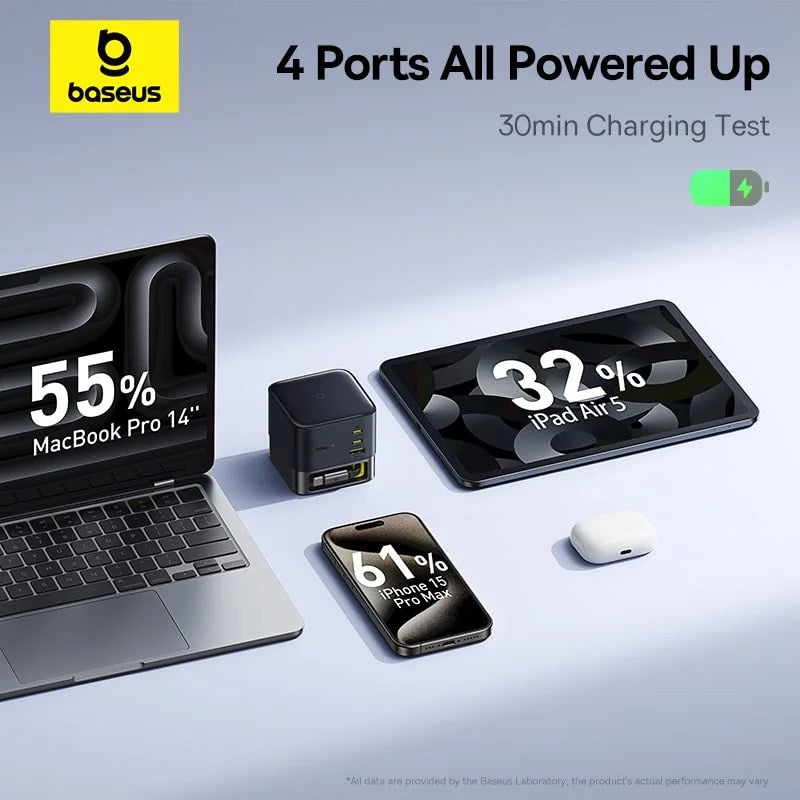 Baseus Super GaN Desktop Charger with Retractable Cable 3C+U 100W US