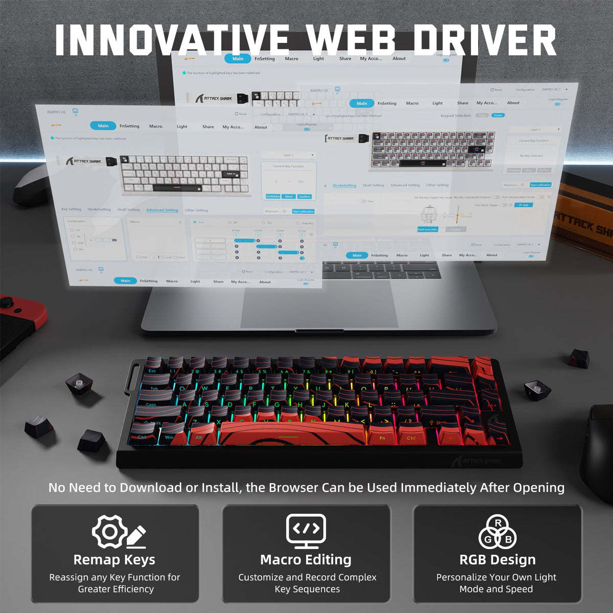 ATTACK SHARK X68PRO HE Wireless Rapid Trigger Keyboard Magnetic Switch