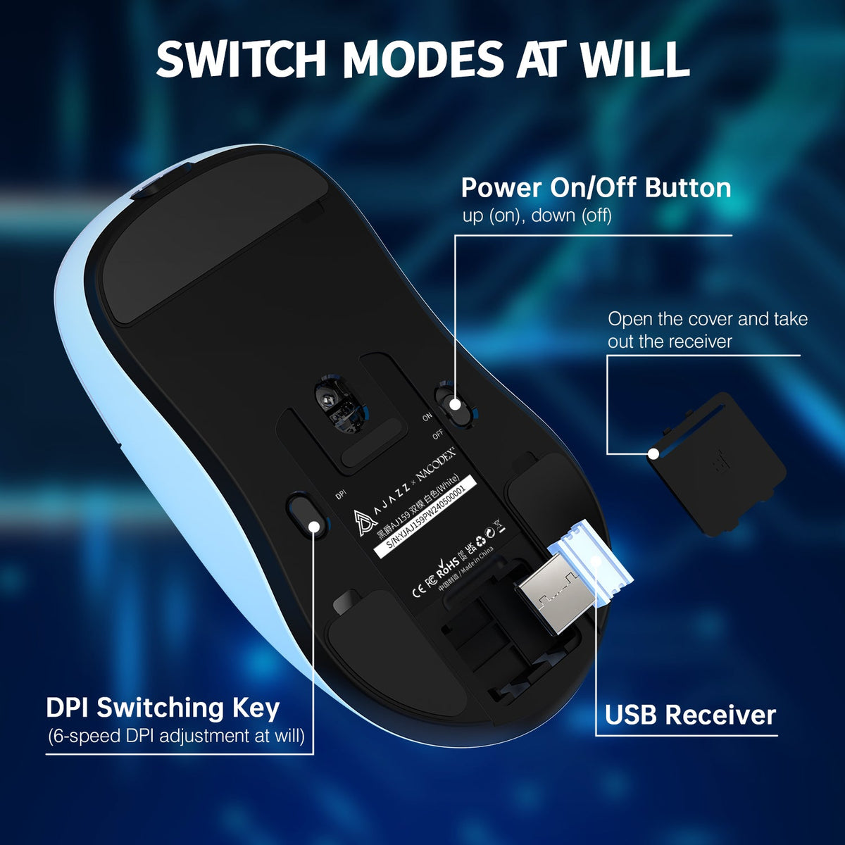ATTACK SHARK x AJ159P Tri-mode Gaming Mouse with with Magnetic Charging Dock
