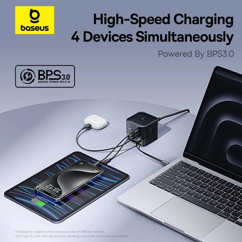 Baseus Super GaN Desktop Charger with Retractable Cable 3C+U 100W US