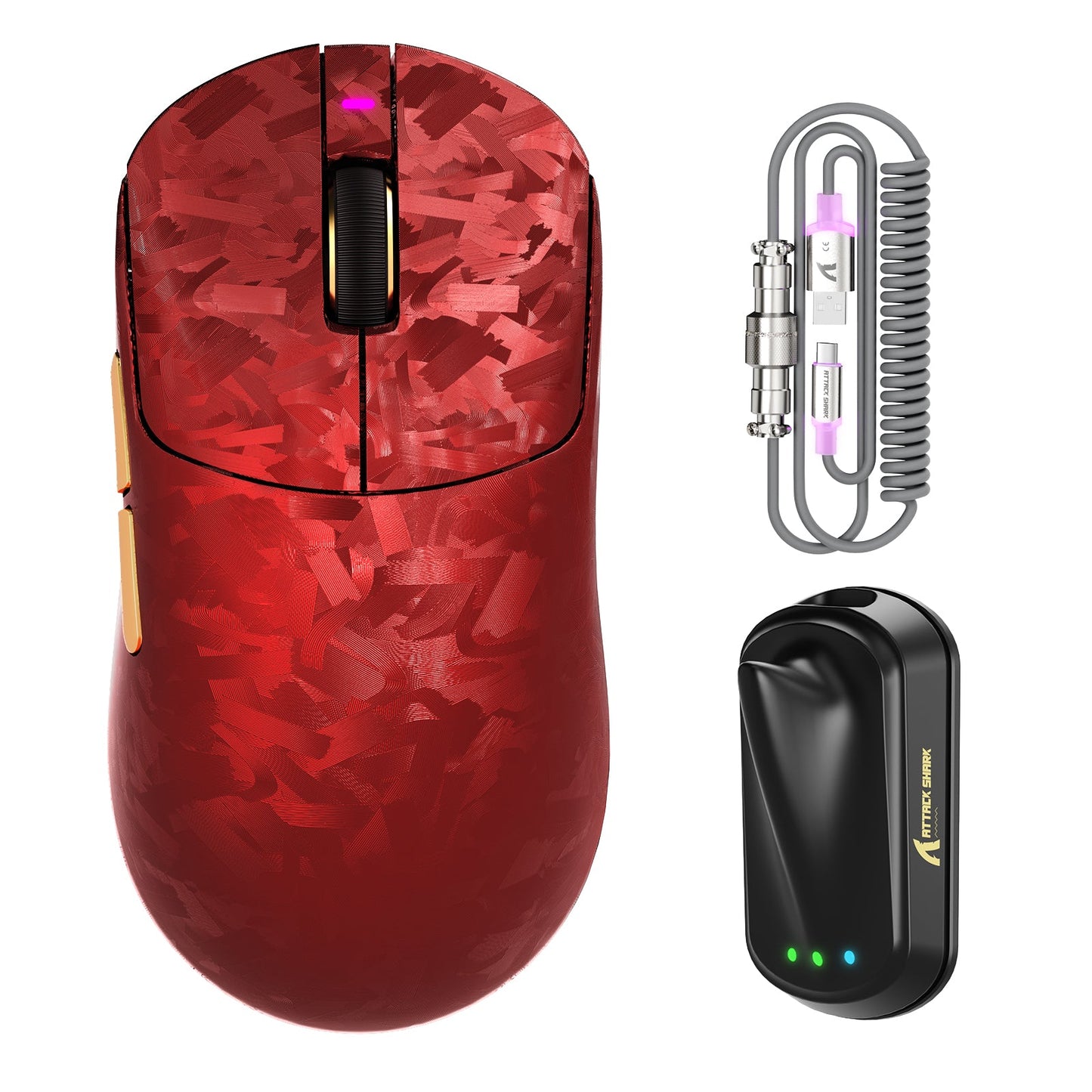 ATTACK SHARK RS3 ULTRA Carbon Fiber Wireless PAW3955MAX Gaming Mouse with C06 Ultra LED Cable