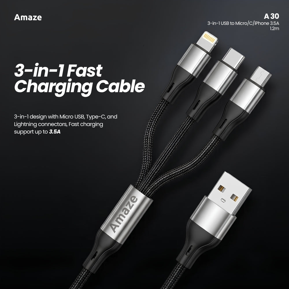 3-in-1 USB to Micro/C/iPhone 3.5A 1.2m  | A30