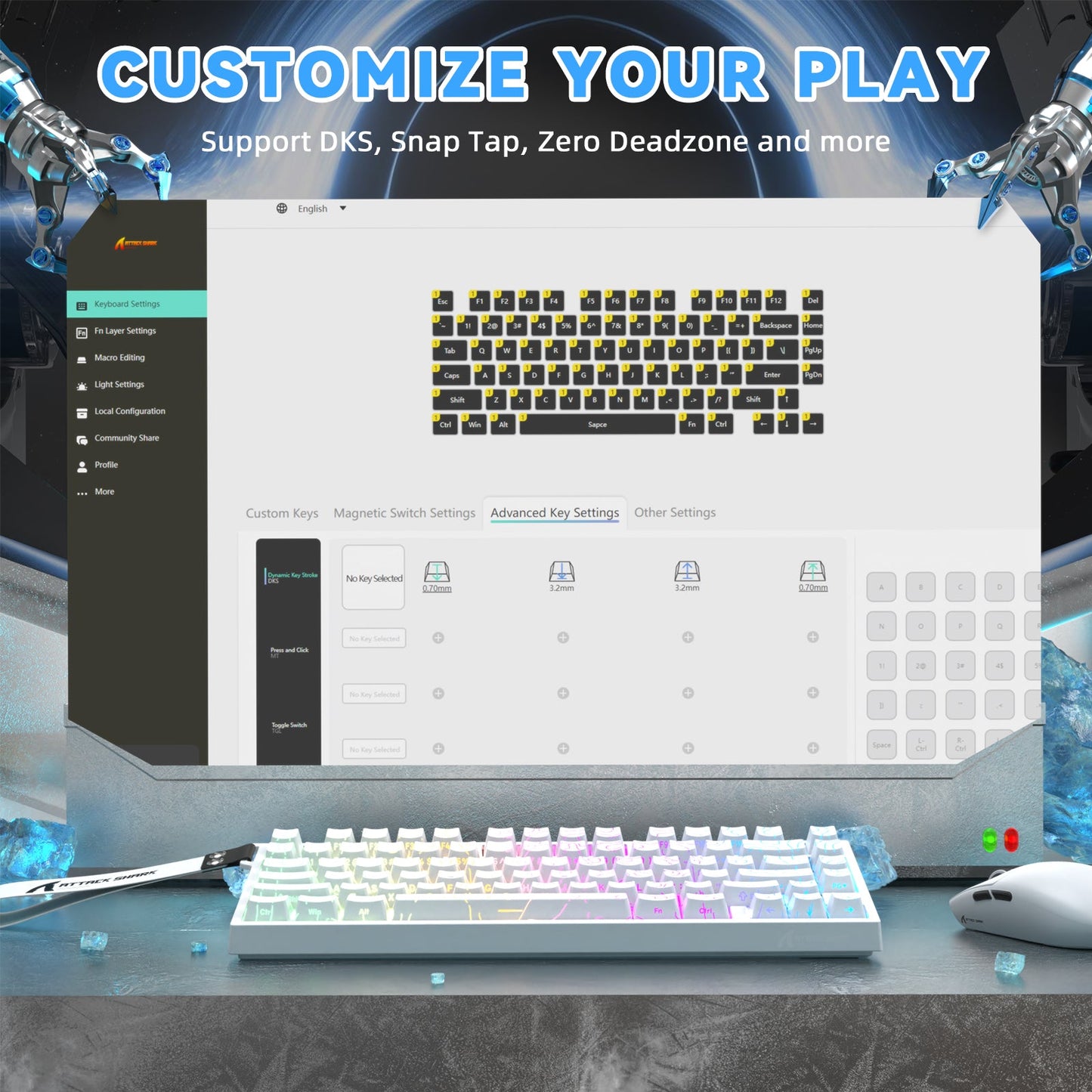 ATTACK SHARK R82 HE Rapid Trigger Keyboard Magnetic Switch with 0.005MM RT