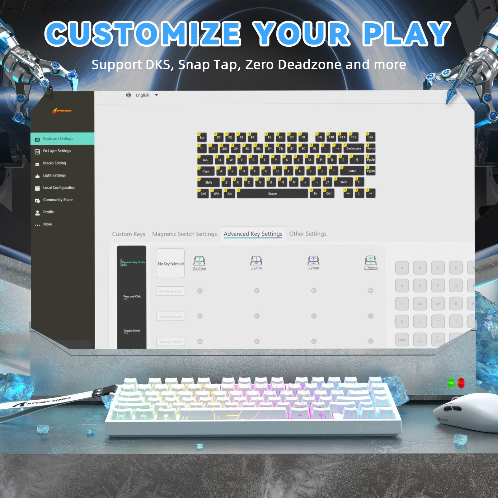 ATTACK SHARK R82 HE Rapid Trigger Keyboard Magnetic Switch with 0.005MM RT