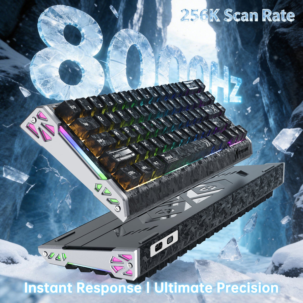 ATTACK SHARK R68 HE Carbon Fiber Wired Rapid Trigger Magnetic Switch Keyboard With C01 Ultra RGB Coiled Cable