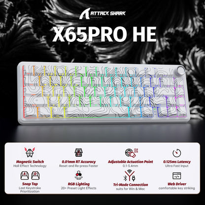 ATTACK SHARK X65PRO HE Wireless Rapid Trigger Keyboard Magnetic Switch