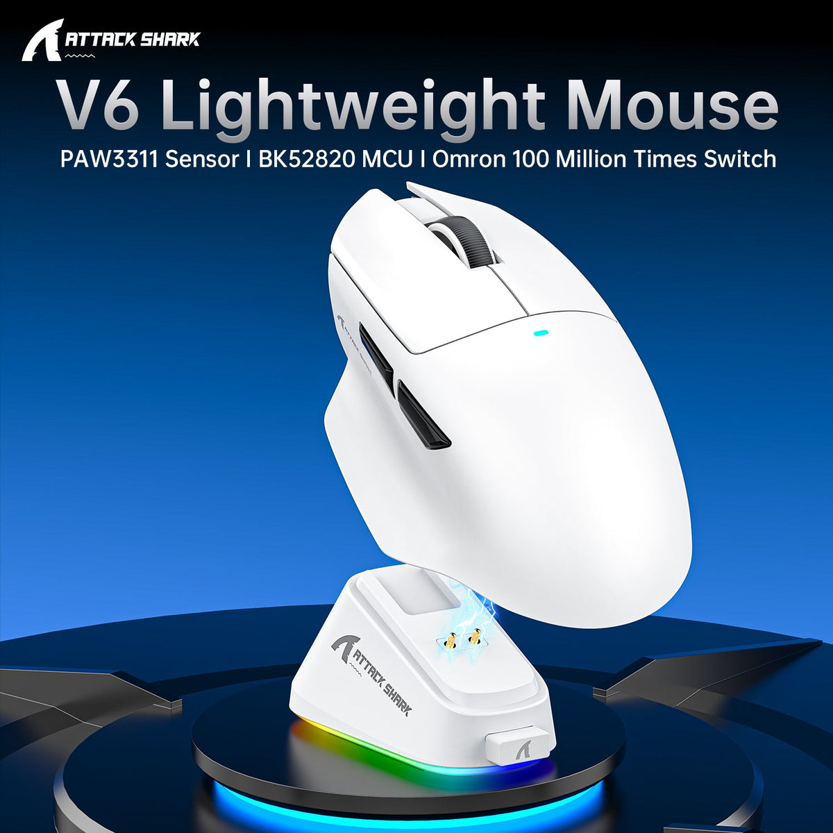 ATTACK SHARK V6 Ultra-Light Tri-Mode Gaming Mouse
