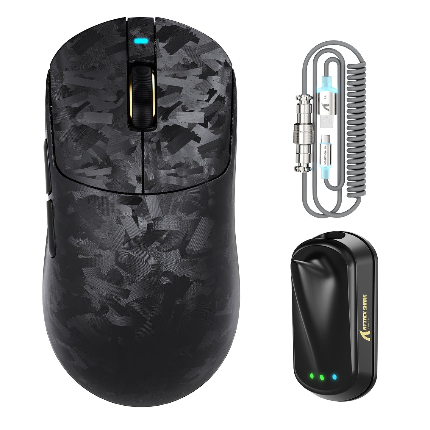 ATTACK SHARK RS3 ULTRA Carbon Fiber Wireless PAW3955MAX Gaming Mouse with C06 Ultra LED Cable