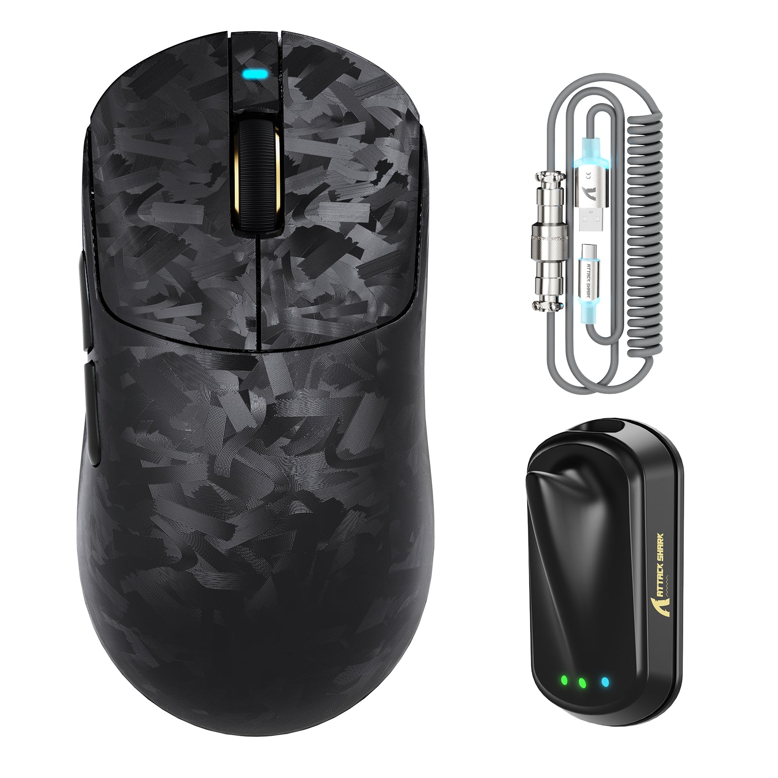 ATTACK SHARK RS3 ULTRA Carbon Fiber Wireless PAW3955MAX Gaming Mouse with C06 Ultra LED Cable