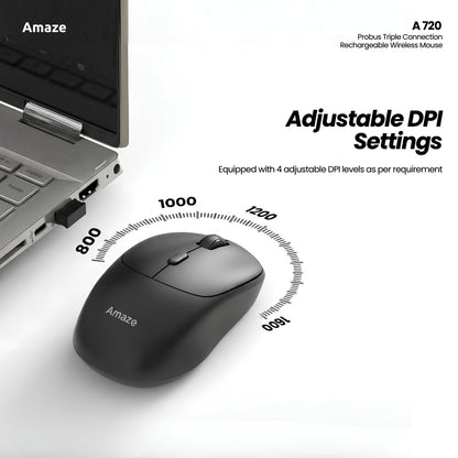 Probus Triple Connection Rechargeable Wireless Mouse   | A720