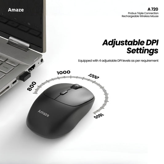 Probus Triple Connection Rechargeable Wireless Mouse   | A720