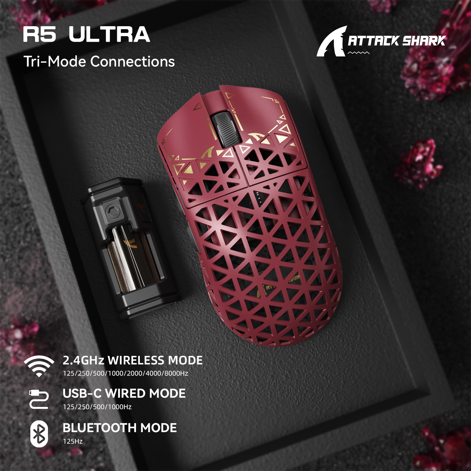 ATTACK SHARK R5 ULTRA Carbon Fiber Wireless 8K PAW3950MAX Gaming Mouse