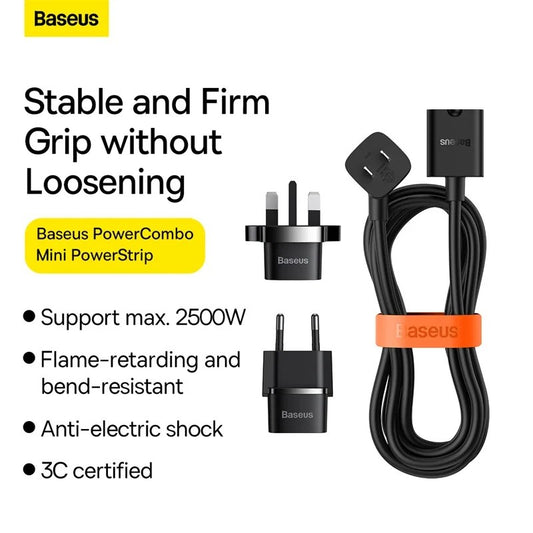 Baseus PowerCombo Mini PowerStrip 1AC with 1.0m Power Cord US (Including EU and UK Plug Adapters)