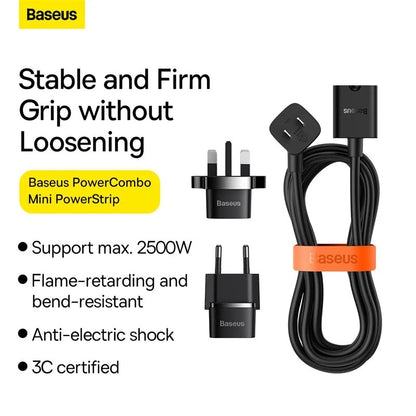 Baseus PowerCombo Mini PowerStrip 1AC with 1.0m Power Cord US (Including EU and UK Plug Adapters)