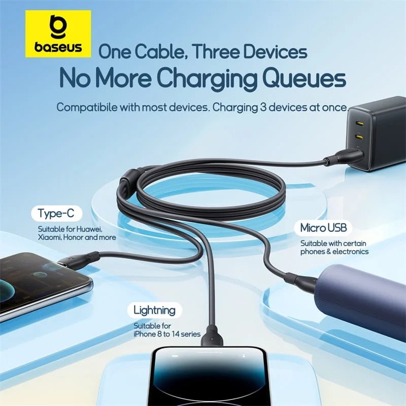 Baseus Ultra-Fast One-for-Three Fast Charging Cable USB-A to M+L+C 3.5A 1.3m