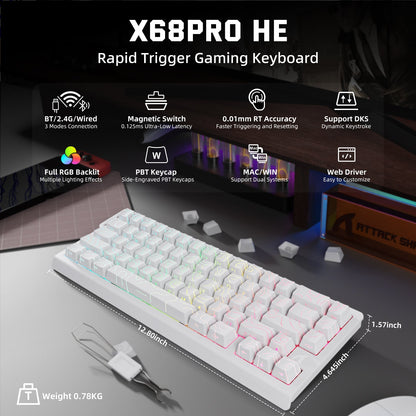 ATTACK SHARK X68PRO HE Wireless Rapid Trigger Keyboard Magnetic Switch