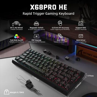 ATTACK SHARK X68PRO HE Wireless Rapid Trigger Keyboard Magnetic Switch