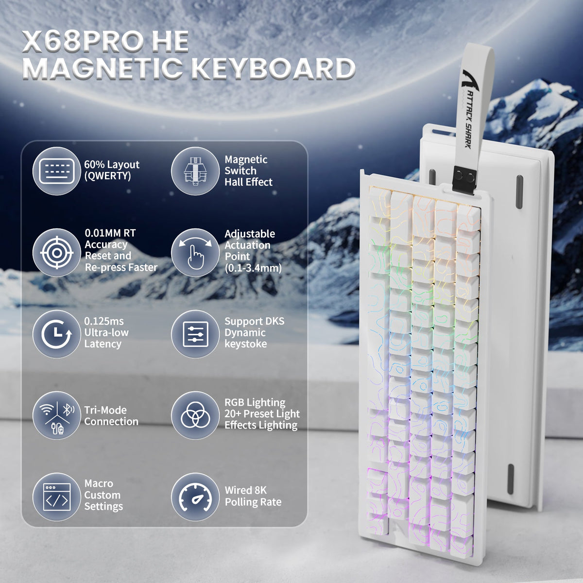 ATTACK SHARK X68PRO HE Wireless Rapid Trigger Keyboard With Coiled Cable