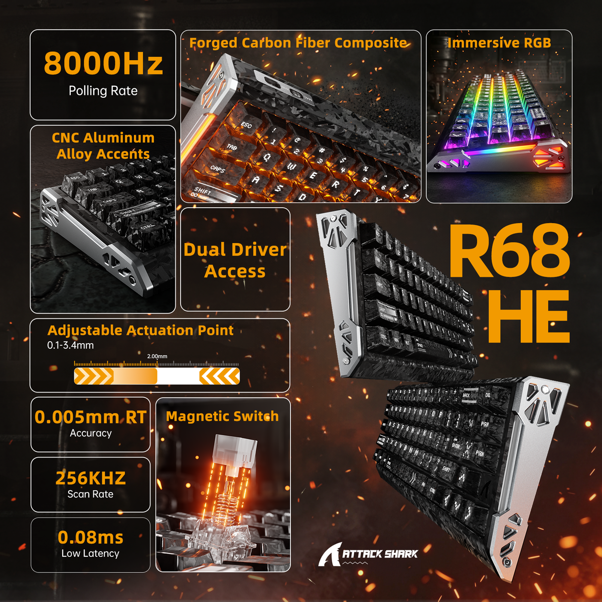 ATTACK SHARK R68 HE & R11 ULTRA Carbon Fiber Gaming Bundle With C01 ULTRA Coiled Cable