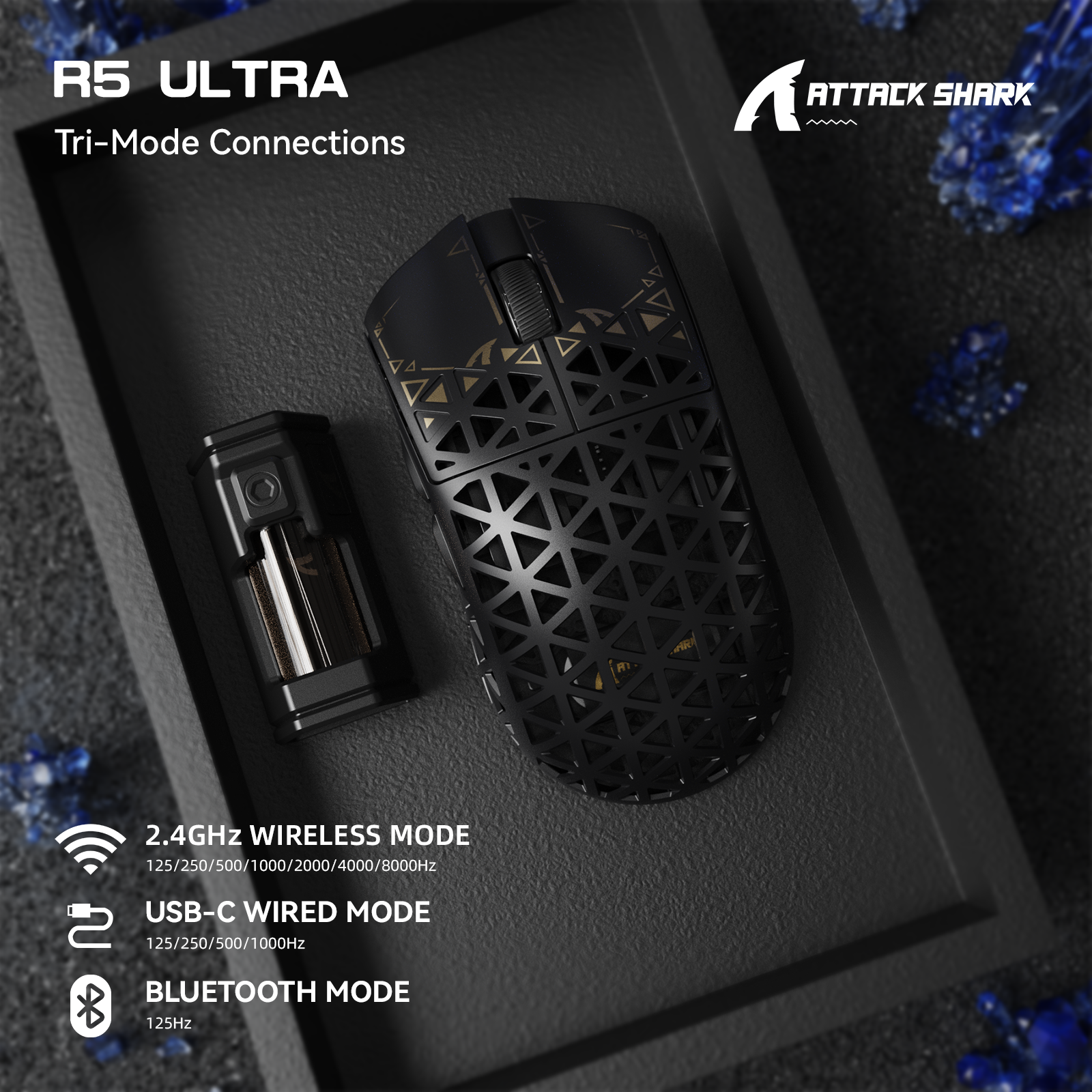 ATTACK SHARK R5 ULTRA Carbon Fiber Wireless 8K PAW3950MAX Gaming Mouse