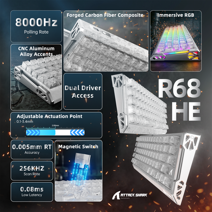 ATTACK SHARK R68 HE Carbon Fiber Rapid Trigger Keyboard Magnetic Switch