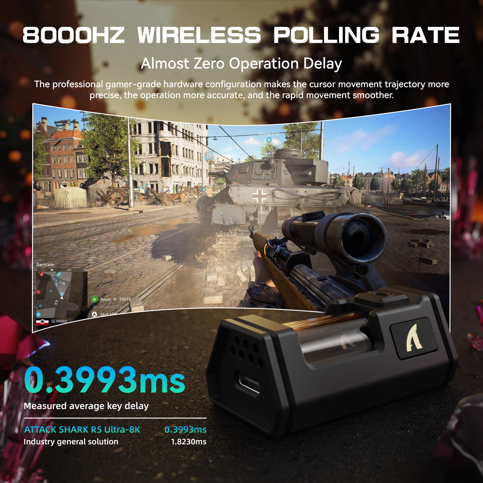 ATTACK SHARK R5 ULTRA Carbon Fiber Wireless 8K PAW3950MAX Gaming Mouse