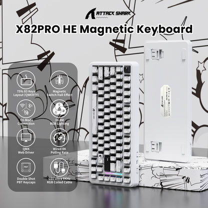 ATTACK SHARK X82PRO HE Magnetic Keyboard With C01Ultra RGB Coiled Cable
