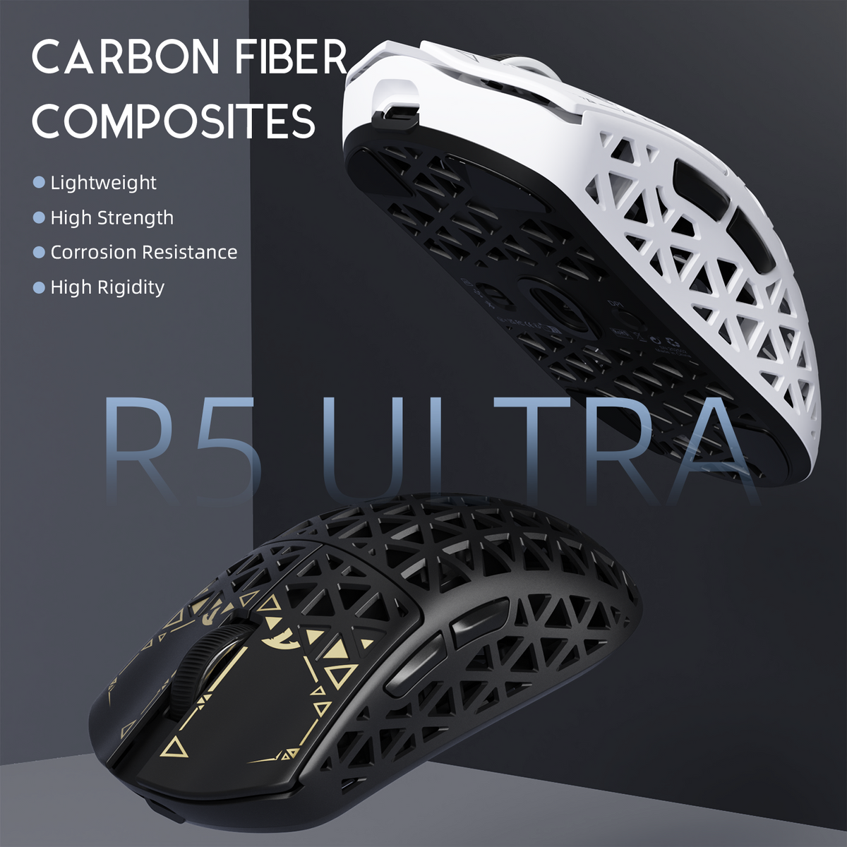 ATTACK SHARK R5 ULTRA Carbon Fiber Wireless 8K PAW3950MAX Gaming Mouse with 8K Coiled Cable