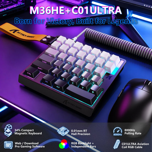 ATTACK SHARK M36 HE One-Handed Magnetic Switch Keyboard & C01 ULTRA LED Aviator Cable