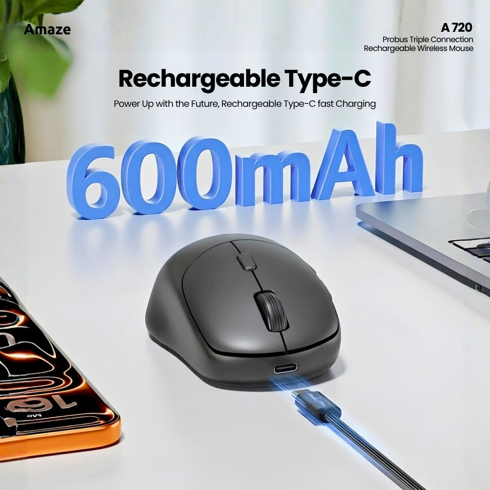 Probus Triple Connection Rechargeable Wireless Mouse   | A720