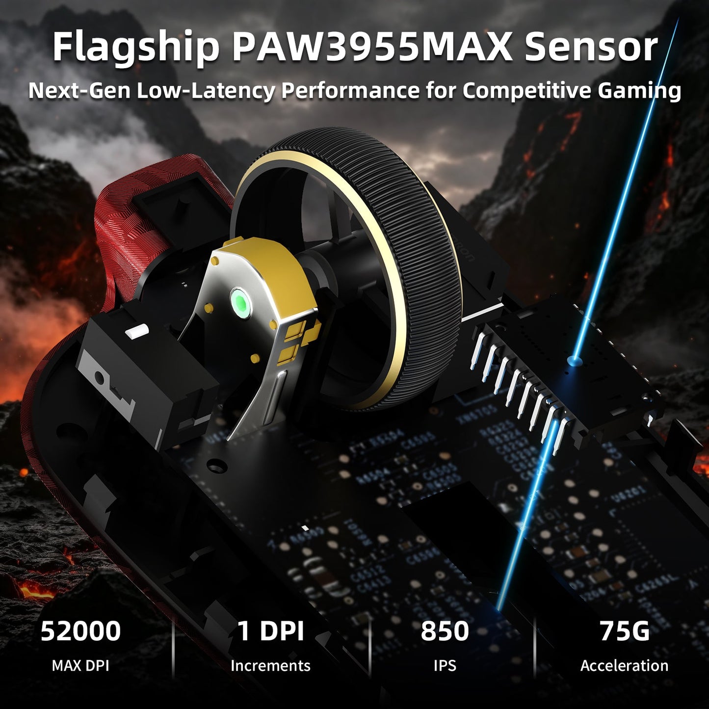 ATTACK SHARK RS3 ULTRA Carbon Fiber Wireless PAW3955MAX Gaming Mouse with C06 Ultra LED Cable